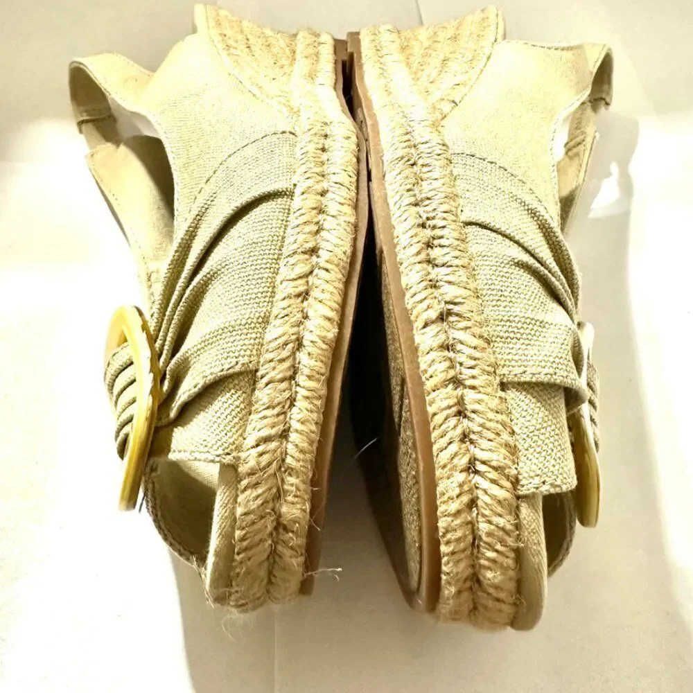 Naturalizer Bina Slingback Espadrille Beige Canvas Wedge Sandals Women's Sz 8 M